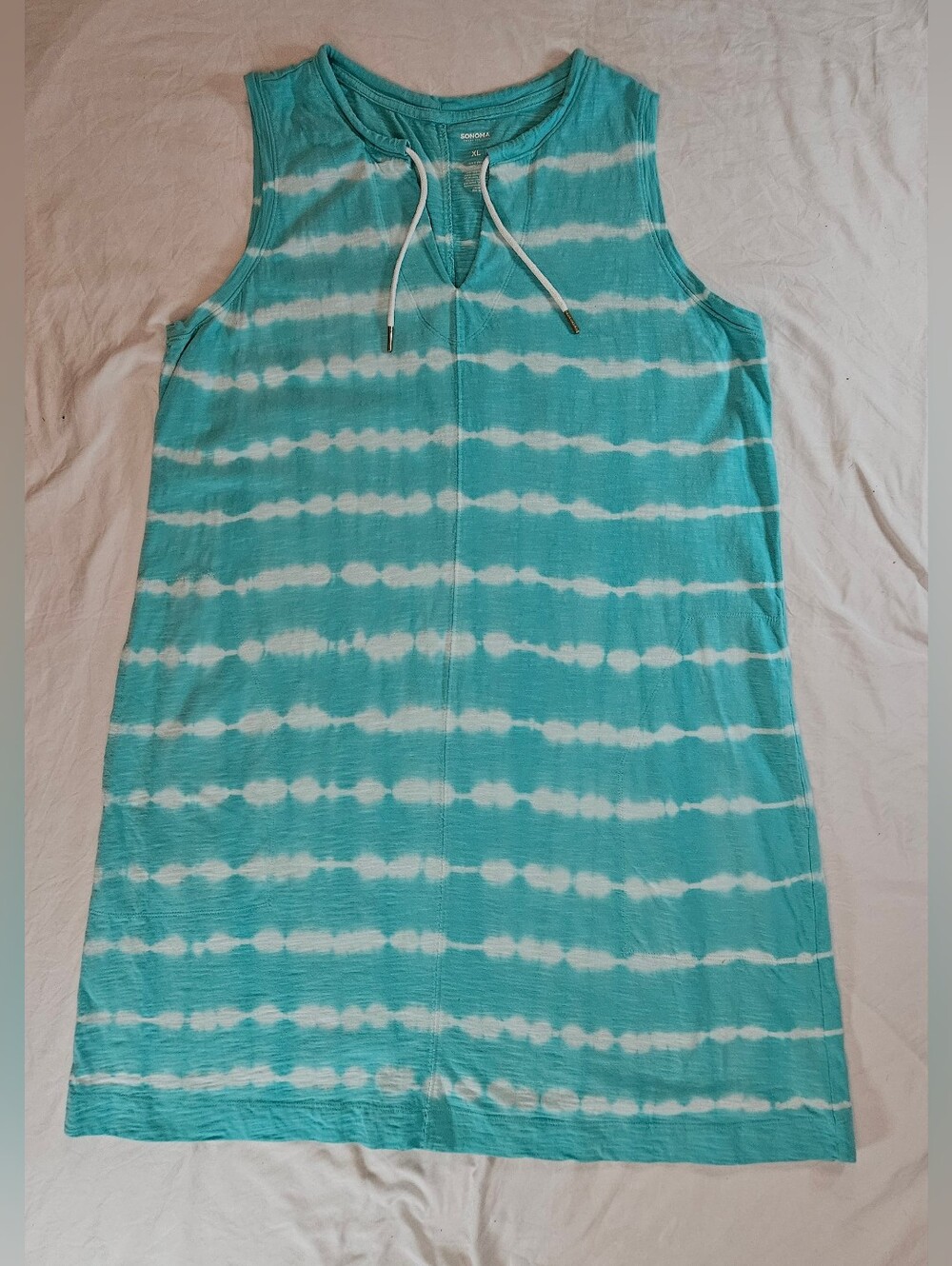 Sonoma Womens Turquoise & White Stripe Tie Dye Sleeveless Tank Dress Size XL - Picture 2 of 13